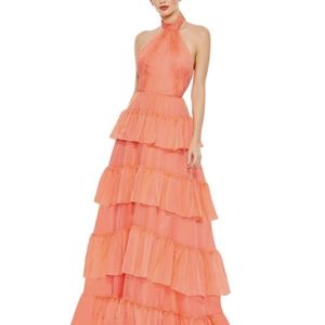 MAC DUGGAL RUFFLE TIERED PLEATED HALTER NECK A LINE GOWN #55819 Size 10